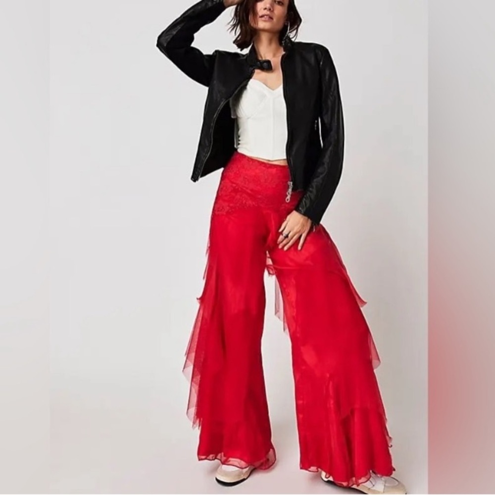 Free People X Brenda Knight /  Red Layered Pants-RARE ✨✨